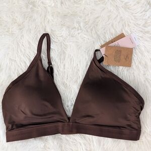 NEW Women's Calvin Klein Brown Lightly Lined Triangle Bra Silky XL